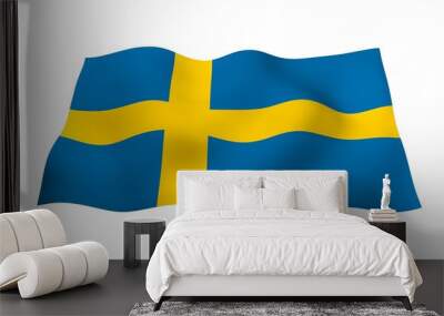 The flag of Sweden. Official state symbol of the Kingdom of Sweden. A blue field with a yellow Scandinavian cross that extends to the edges of the flag. 3d illustration Wall mural