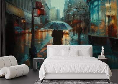 rain in the city Wall mural