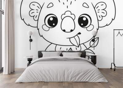 Cute koala eating leaves coloring page. Vector cartoon illustration Wall mural