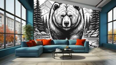 Majestic Bear Standing Tall in a Dense Forest Wall mural