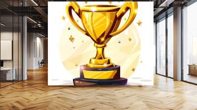 Shiny Golden Trophy With Sparkling Stars Illustration Wall mural