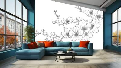 cute hand drawn isolated sakura branch set 1. Wall mural