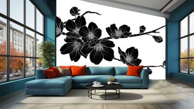 Cute hand drawn silhouette sakura branch set 2. Wall mural