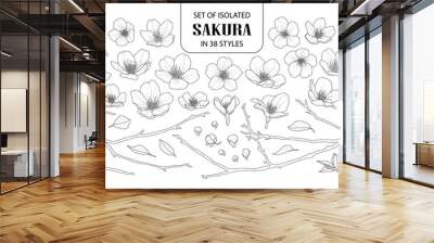 Set of isolated sakura in 38 styles. Wall mural