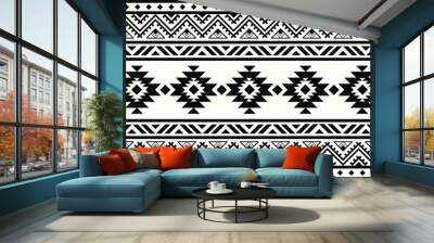 Ethnic tribal Aztec black and white stripe background. Seamless tribal pattern, folk embroidery, tradition geometric Aztec ornament. Tradition Native and Navaho design for fabric, textile,  rug, paper Wall mural