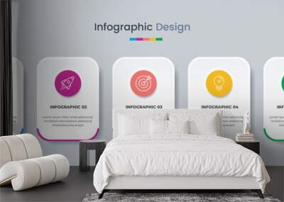 Business infographic design template with icons and 5 options or steps. Can be used for workflow, presentation, etc. Vector illustration Wall mural