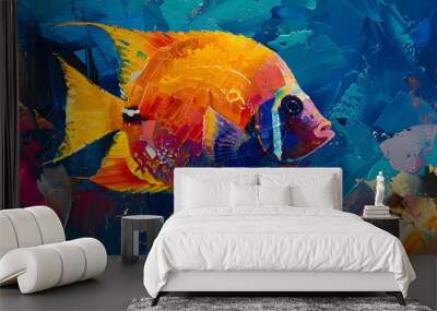 Abstract Colorful Fish Painting. Wall mural