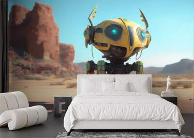 Cute and Little Yellow Robot at big Mountains AI Generative Wall mural