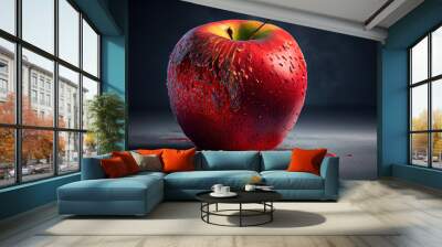 Fresh Delicious Whole Red Apple Fruit in Artistic Look on Dark Background Generative AI Wall mural