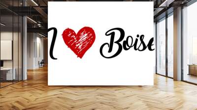 I Love Boise Creative Cursive Typographic Template with red heart. Wall mural