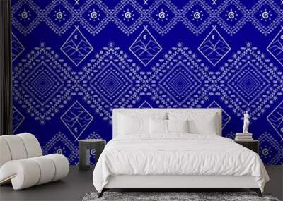 Geometric ethnic floral pattern Thai silk pattern embroidery design for decorative home carpet blue geometric pattern Wall mural