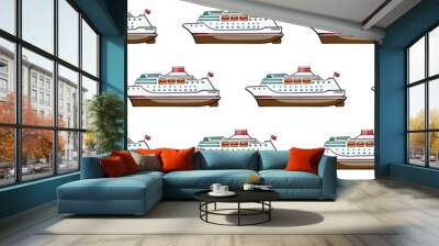 seamless pattern. hand drawn water transpor. kids toy cruise ship Wall mural