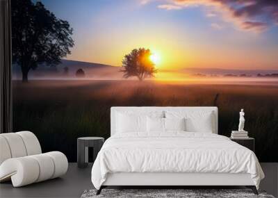 sunset in the field Wall mural