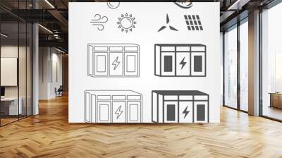 Energy storage for renewable power stations. Grid backup system sign with renewable energy sources icons Wall mural