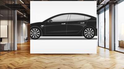 Flat vector illustration of a black electric car. Sport electro sedan concept. Wall mural