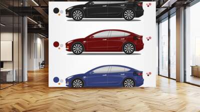 Flat vector illustration of a electric cars in different palette. Easy to recolor Wall mural