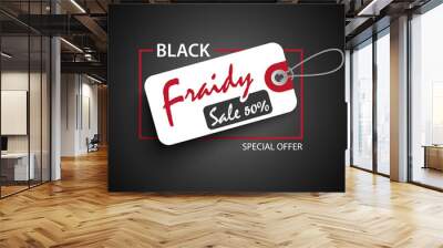 Black friday poster with sale tag in white red design Wall mural