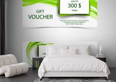 gift voucher in green design with wavy lines Wall mural