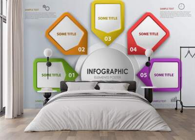 Info graphic with design colorful pointers around template Wall mural