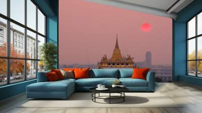 landscape of The golden mount of Wat Saket at sunset Wall mural