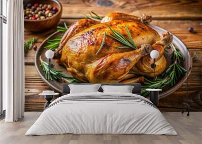 A mouthwatering roast chicken with fragrant rosemary, perfect for a delicious meal Wall mural