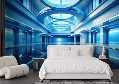 Abstract blue architecture design with futuristic elements , abstract, blue, architecture, design, futuristic, modern Wall mural