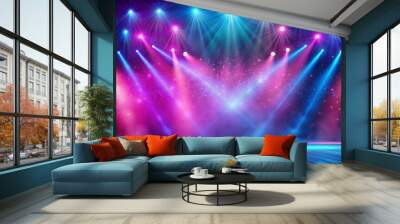 Abstract nighttime stage with pink and blue lights casting a dreamy glow Wall mural