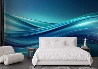 Abstract wave background with smooth flowing lines in shades of blue and teal, dynamic and fluid, abstract, wave, background, smooth Wall mural