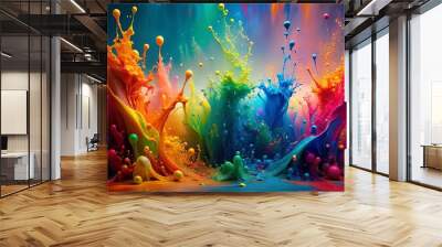 Colorful splashes of paint creating a vibrant and abstract HD wallpaper Wall mural