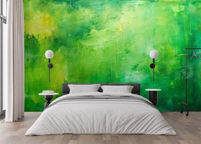 Vibrant green abstract paint strokes on canvas Wall mural