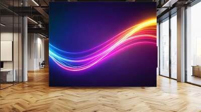 Vibrant neon swirl lines on dark gradient background creating a dynamic and glowing effect Wall mural