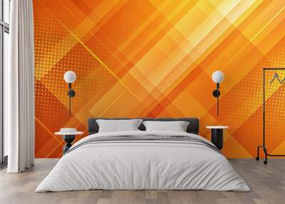 Vibrant orange gradient background with diagonal geometric patterns Wall mural