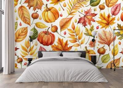 Watercolor seamless autumn pattern , watercolor, seamless, autumn, pattern,leaves, foliage, nature, seasonal Wall mural