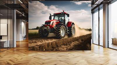 A farmer driving a tractor in a field Wall mural