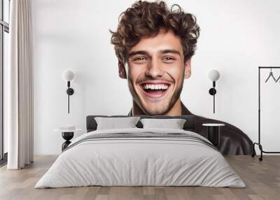 Closeup portrait of handsome smiling young man. Laughing joyful cheerful men studio shot Wall mural