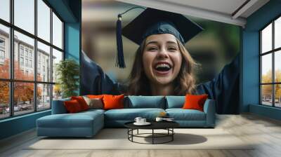 concept of successful education, excited college student graduating Wall mural