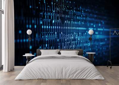 Digital binary encrypted code matrix background - data binary code network connectivity Wall mural