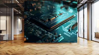 Printed circuit board/Abstract technological background made of different element printed circuit board. Depth of field effect and bokeh can be used as digital dynamic wallpaper Wall mural