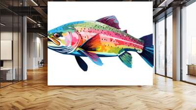 Rainbow trout fish vector art still life painting flat illustration Wall mural