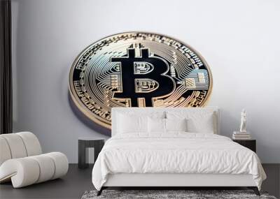 single Bitcoin BTC cryptocurrency coin on white background - Generative AI	 Wall mural