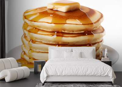 stack of pancake with honey syrup on the white plate on isolated transparent background Wall mural