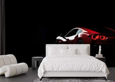 Stylish red sport car on the black background banner with copy space Wall mural