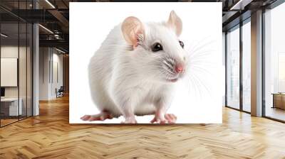 Isolated White Fancy Rat with Pink Ears and Whiskers, No Background. Wall mural