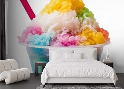 Refreshing Shaved Ice Dessert with Colorful Syrups, Isolated without Background Wall mural