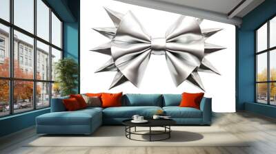 Shiny Silver Decorative Bow with Spiked Design for Gifts. Wall mural