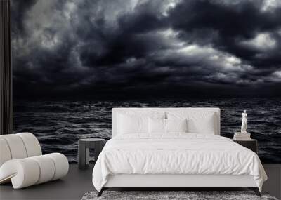 dark stormy sea with a dramatic cloudy sky Wall mural