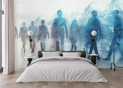 digital silhouettes of people backdrop, business team of people Wall mural