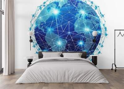 glowing blue icon of earth with global network and connectivity, globe, planet, map Wall mural