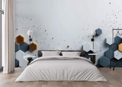 hexagons on white background, futuristic scientific high tech background, business background, copy space, place for text Wall mural