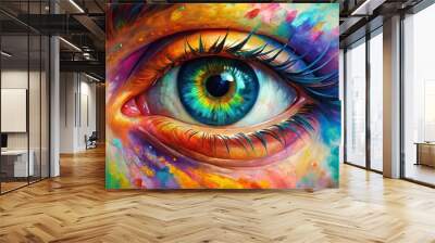 Abstract and colorful human eye painted with strokes of paint Wall mural